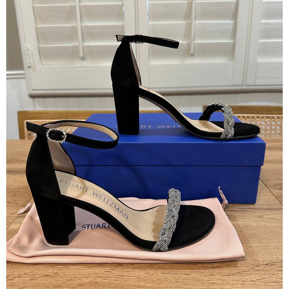 Stuart Weitzman Nearlynude Highshine Sandal Black Suede Sz 7 NIB Elegant Dressy - Picture 2 of 11